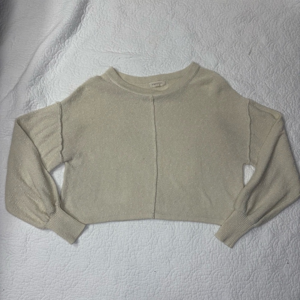 Promesa Cream Knit Sweater Fall Capsule Wardrobe Balloon Sleeves | Women’s S - Picture 3 of 12